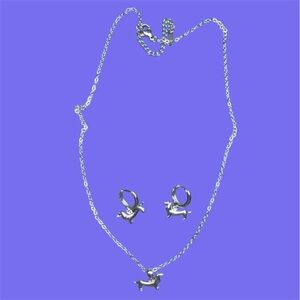 Silver Dachshund Necklace and Earring Set